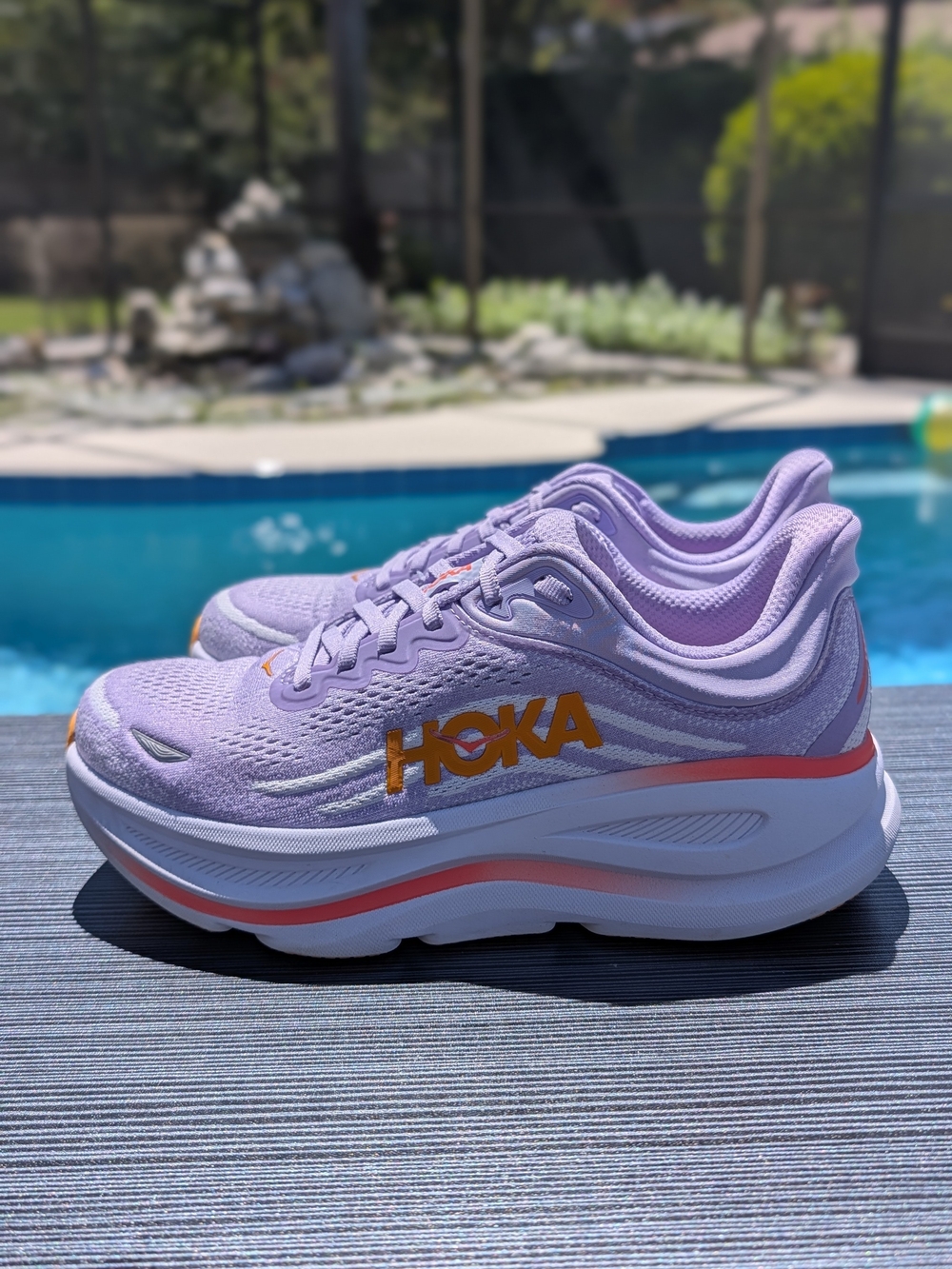 HOKA Bondi 9 Womens Size 8.5 Wide Lilac Orange Running Shoes 1162014-AGH